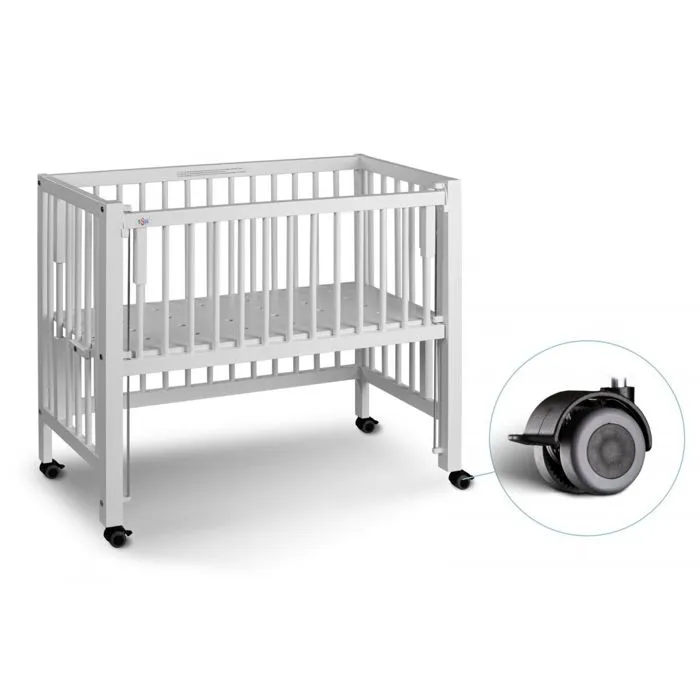 Lit bébé à barreaux cododo Maxi Boxspring en hêtre massif blanc 50x90 cm-3