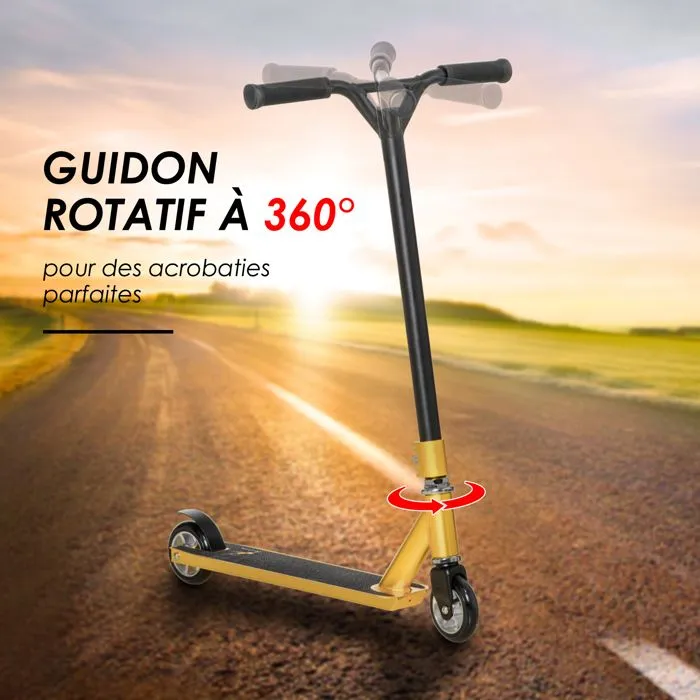 HOMCOM Trottinette freestyle pro rotation à 360° résistante aux acrobaties et sauts aluminium 83 cm de hauteur roues de 100 mm-4