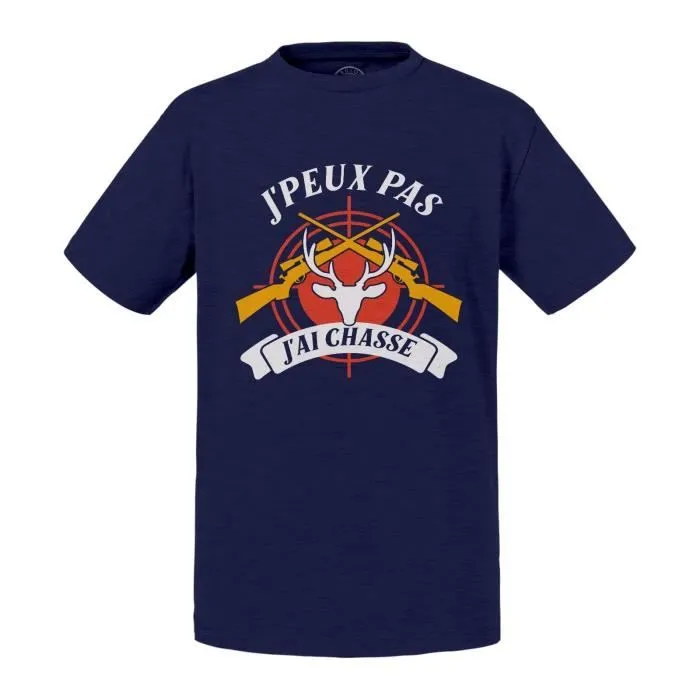 T-shirt Enfant Bleu J'Peux Pas J'ai Chasse Gibier Chasseur France-0