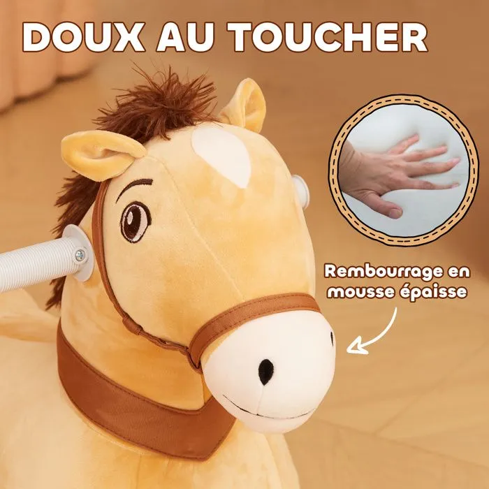 Porteur cheval électrique - AIYAPLAY - avec guidon antidérapant, musique, pédales -  pour enfants 18-36 mois - charge 25 kg - marron-5
