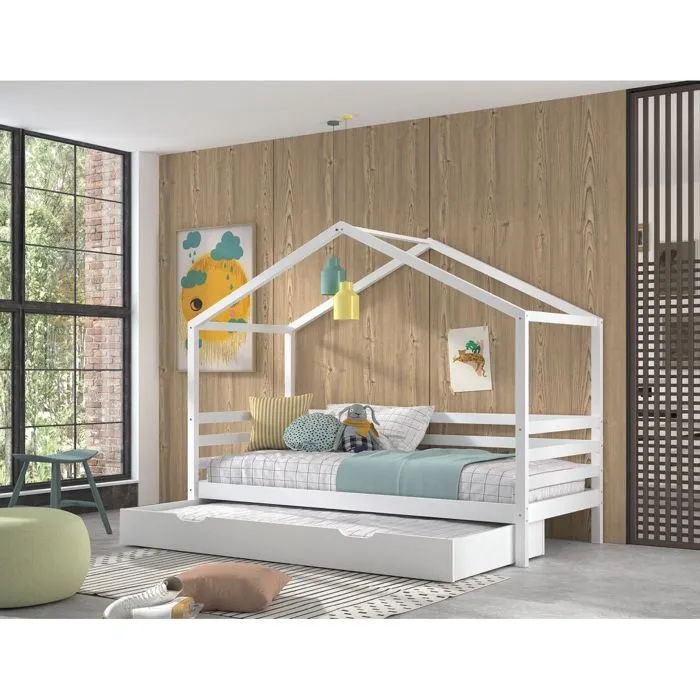 Lit cabane avec gigogne 90x200-3
