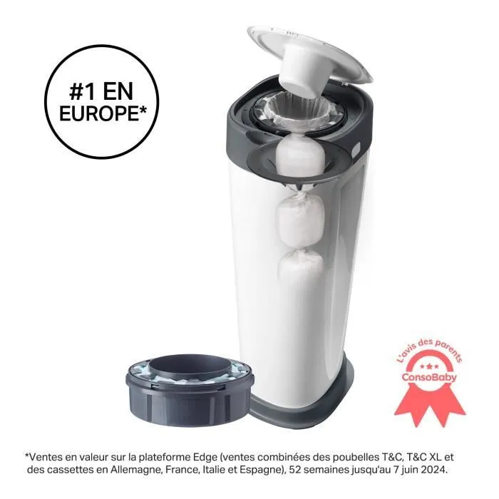 TOMMEE TIPPEE Twist and Click Poubelle à Couches de Taille XL, Comprend 1x Recharge avec GREENFILM-0