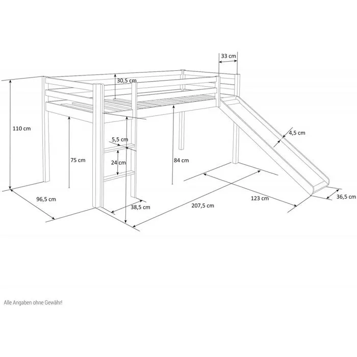 Lit enfant - Blanc - 90x200 - Avec échelle et toboggan - Bois - À monter soi-même-2