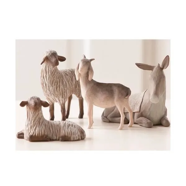 Coffret d'animaux - Willow Tree - 4 animaux en résine - Chèvre et moutons - Décoratif pour enfants-0