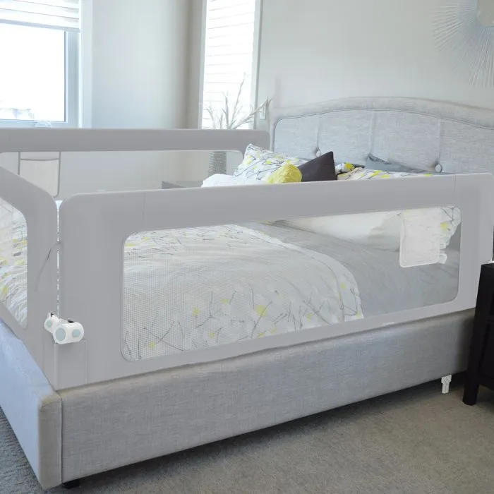 LILIIN Barrière de lit antichute 150 cm Barrière de lit pour enfants Barrière de lit pliable à 180 degrés Bordures (Gris)-4