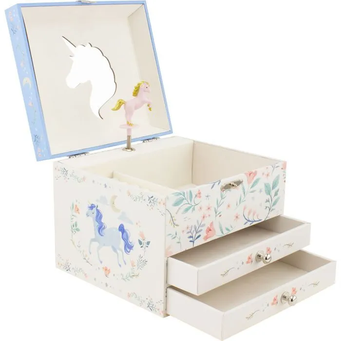 Coffre à bijoux musical - Ulysse - Licorne - 2 tiroirs - Miroir en forme de licorne - Mélodie The Unicorn-1