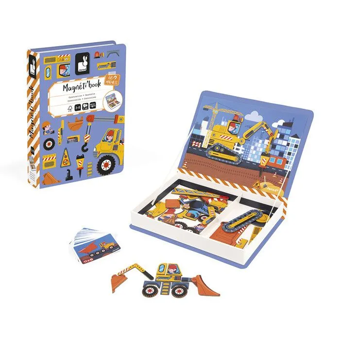 Magnéti'Book Véhicules du Chantier - Jeu Educatif Magnétique 50 Aimants + 18 Modèles - Jouet Enfant en Carton FSC - Dès 3 Ans-4