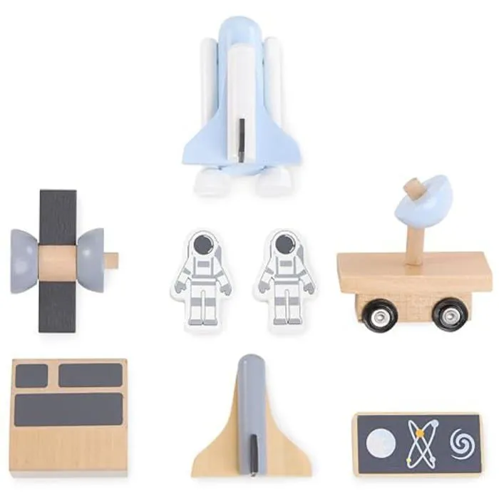 Fusée Spatiale en Bois - Mamabrum - Garage Enfant - 2 Astronautes - 2 Véhicules - Satellite-4