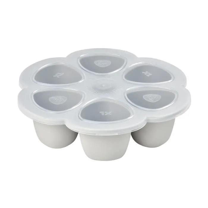 BEABA Multiportions en silicone de qualité premium, résistance thermique, couvercle hermétique, Fabriqué en Italie, 6x150 ml, gris-0