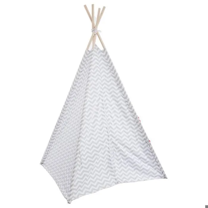 Tipi enfant - ATMOSPHERA - Gris - Polyester et peuplier - Imprimé zigzags blancs et gris-3