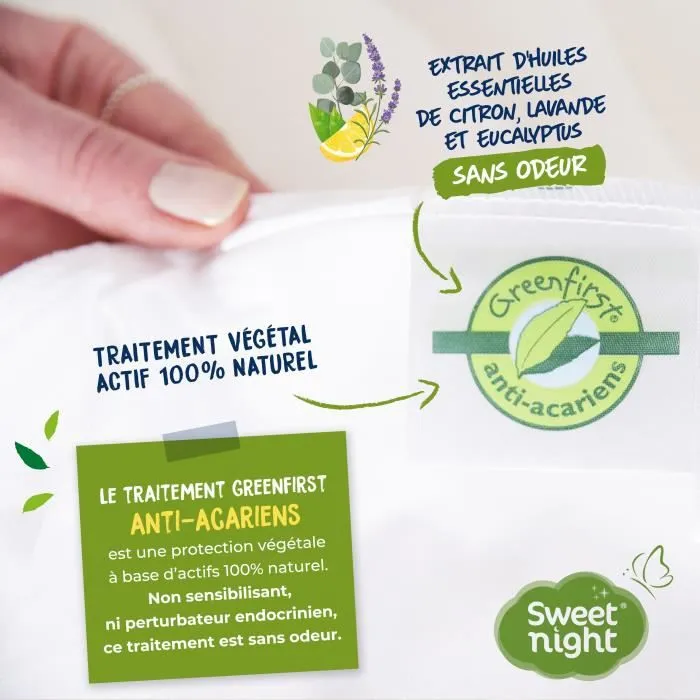 SWEET NIGHT Protège matelas imperméable anti-acariens traitement végétal Greenfirst - 2 x 80 x 200 cm - Blanc-1