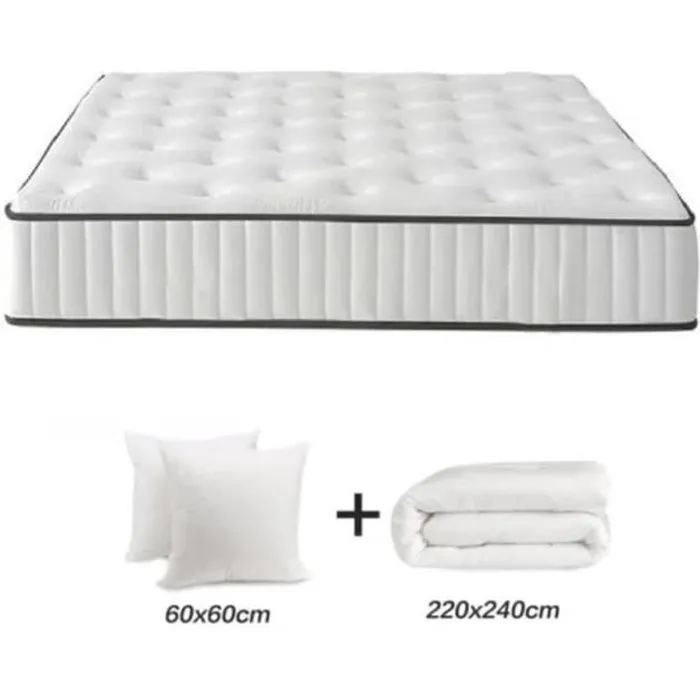 Ensemble matelas, couette et oreillers - Mémoire de forme - 20 cm - Ferme - Hypoallergénique - 2 places-0