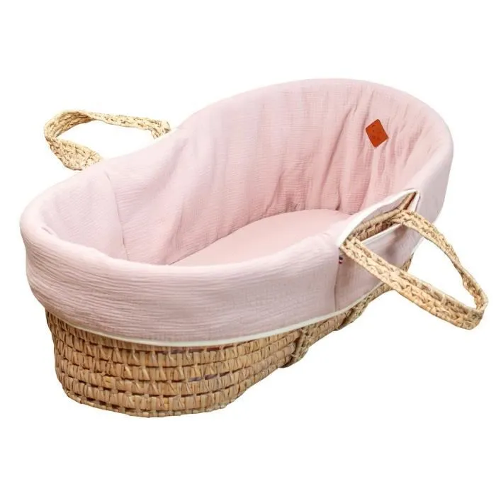 Couffin bébé avec Matelas Habillage et Drap Housse Rose Taille Unique-0