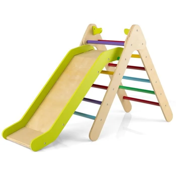 COSTWAY Toboggan 2 en 1 avec Triangle d'Escalade en Bois, Pente de Toboggan Réglable, pour Enfant 1 An +-0