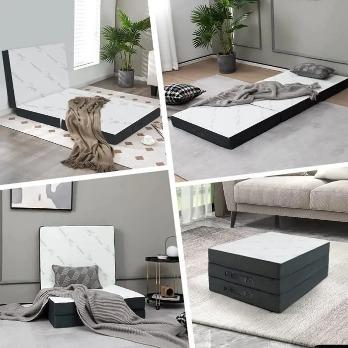 COSTWAY Matelas en Mousse Pliable en 3 Sections 80x193CM Matelas d'appoint Camping avec Poignée/Bande Velcro pour Chambre/Voyage/Gym-1