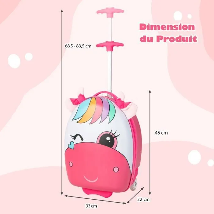 Valise Enfants - COSTWAY - Cheval - 2 LED Roues Lumineuses - Poignée Rétractable-3