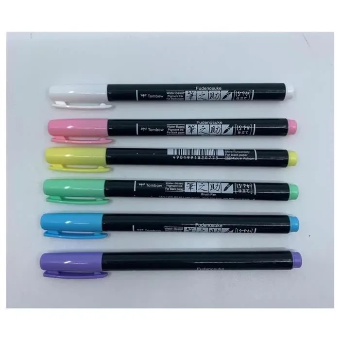 Set de 6 feutres Brush Fudenosuke pastel pour papier noir-1