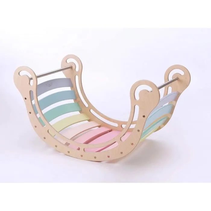 Rocker en bois xxl waldorf avec mur d'escalade pastel - KATEHAA - Pour enfant - Garantie 2 ans - Blanc-1