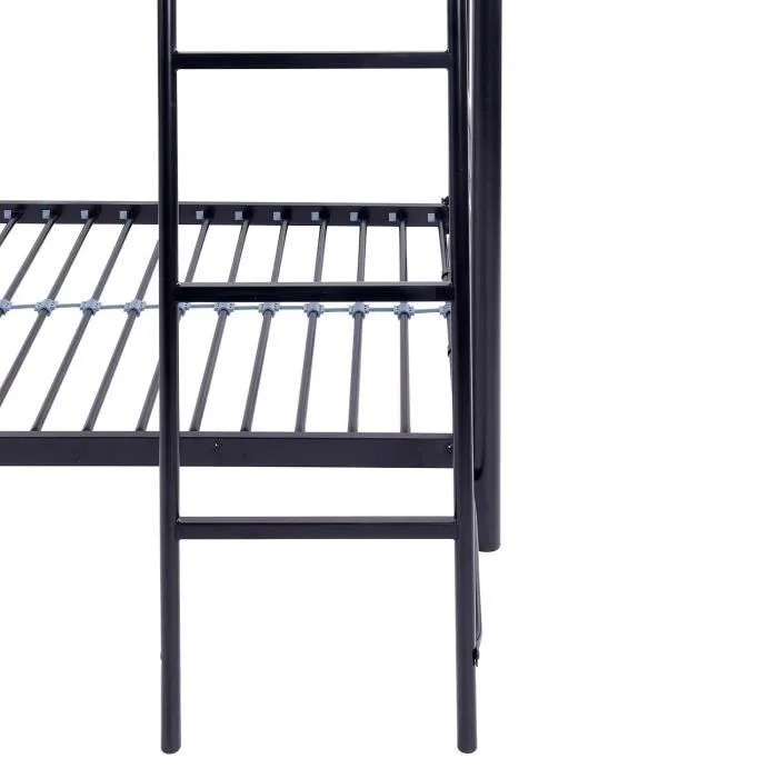 Lits superposés en métal - Noir - Sommiers inclus - 3x90x190 cm - TRIO-6