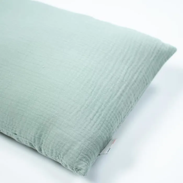 Housse en gaze de coton pour traversin plat Jeanne 160 cm Vert de gris-2