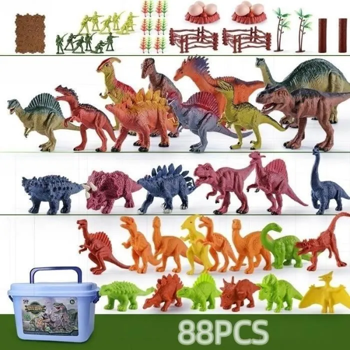Dinosaure Jouet,Lot de  88 PCS Dinosaure Figurine Avce Boîte de Rangement,Dinosaure Jurassic Jouets éducatifs Cadeau pour Enfants 3-2