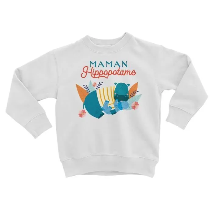 Sweatshirt Enfant Maman Hippopotame et son Bébé Dessin Illustration-0