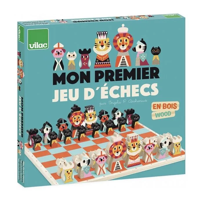 Jeu d'échec en bois designé par Ingela P. Arrhenius - VILAC - Mon premier jeu d'échec - 32 pièces - Multicolore-1