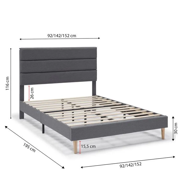 Cadre de lit plateforme Aroma capitonné 30 cm, 90x190 cm, Gris foncé-4