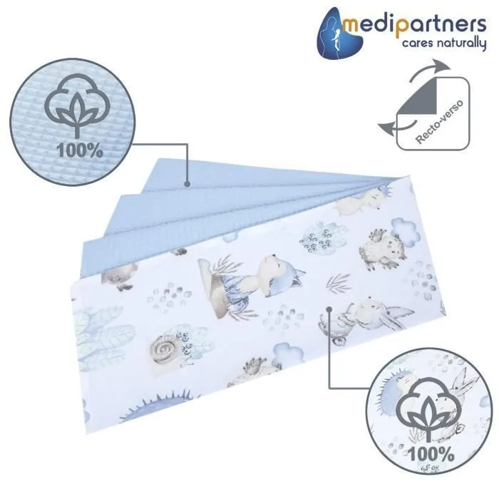Medi Partners Couverture Bébé 100 % , coton Waffle sans remplissage, bilatéral, délicat pour la peau, 75 x 100 cm, cerf et hérisson-2