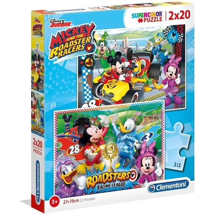 Puzzle enfant - CLEMENTONI - Mickey and the Roadster Racers - 2x20 pièces - Couleurs vives et attrayantes-0