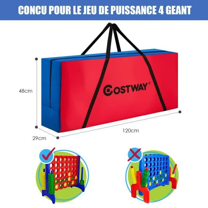 COSTWAY Sac de Rangement pour Jeux Puissance 4 Géant pour Enfant avec Poignée et Fermeture Éclair, 120 x 29 x 48 CM, Jeu Non Inclus-3