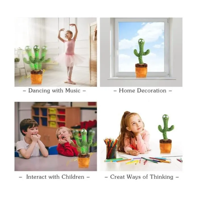 Cactus en Peluche Dansant - KAWAII - Chant 120+Danse+Enregistrement+Éclairage - Vert et marron-2