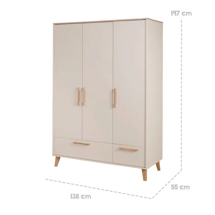 Chambre Bébé Complète Jil - ROBA - Lit Évolutif 70x140 + Commode à Langer + Armoire 3 Portes - Cashmere / Décor Châtaignier-5