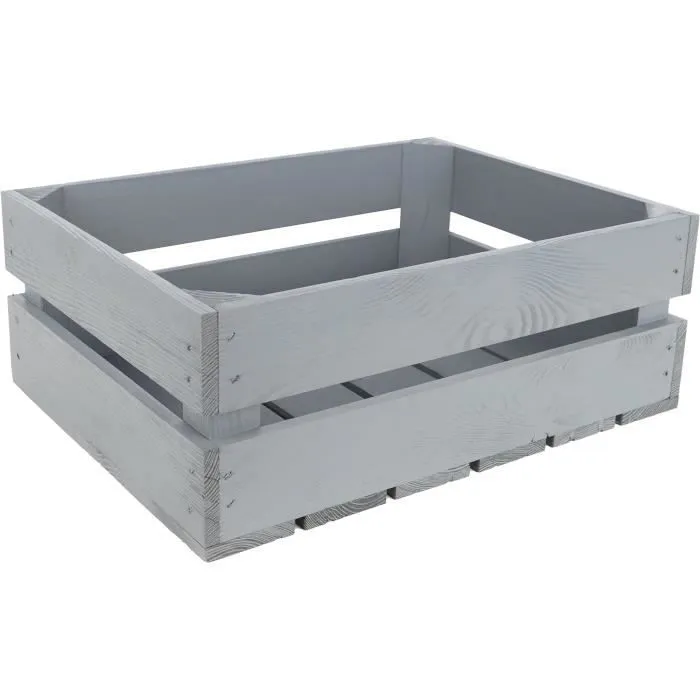 Caisse en bois - CREATIVE DECO - Gris - Vintage - 40 x 30 x 15 cm-0