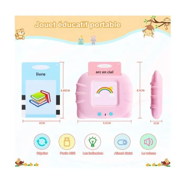 Jouets éducatifs - Français Standard - Cartes Flash Parlantes - Protection des yeux - 224 Mots - Rose-2
