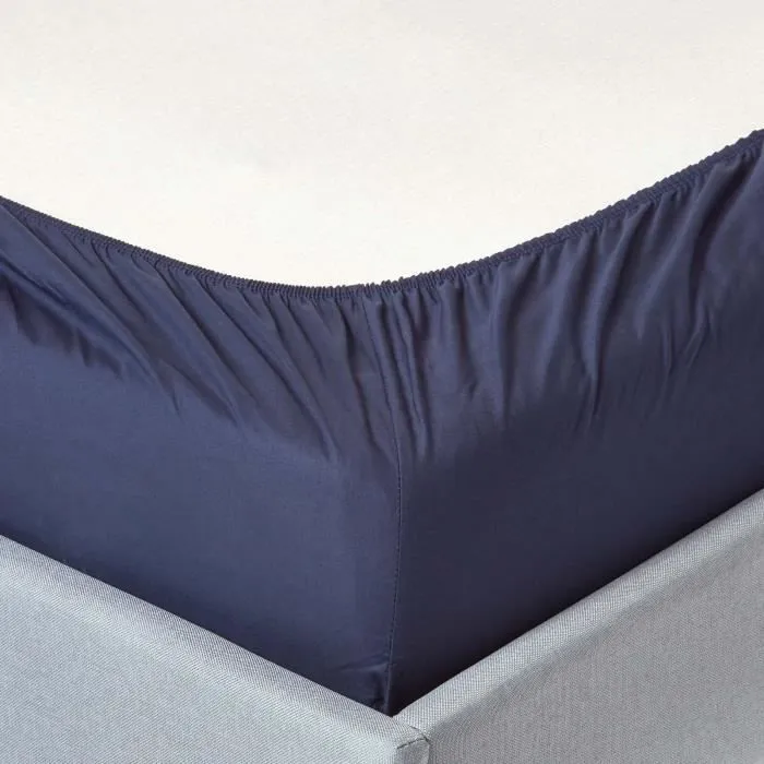 Drap-housse uni 180 x 200 cm 100% coton égyptien 200 fils coloris bleu marine-1