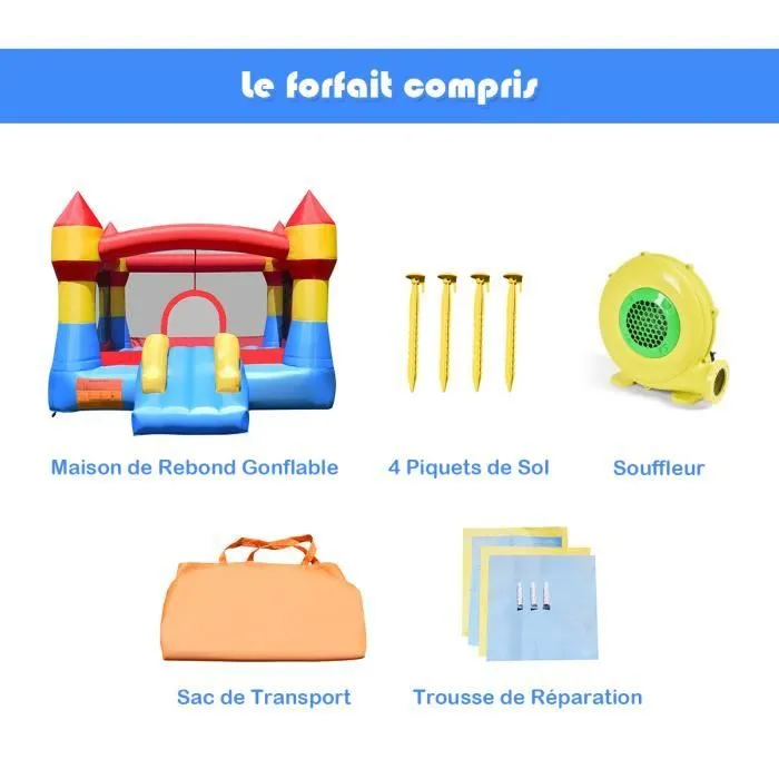 Château Gonflable pour Enfant avec Souffleur 480W,Toboggan pour en Tissu Oxford Inclus. Kit de Réparation Charge 3 Enfans de 45KG-3