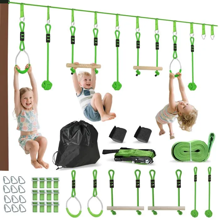 Tyrolienne pour enfants 10 M - AIYAPLAY - kit de tyrolienne complet 7 pièces charge 50 kg - installation facile - vert-0