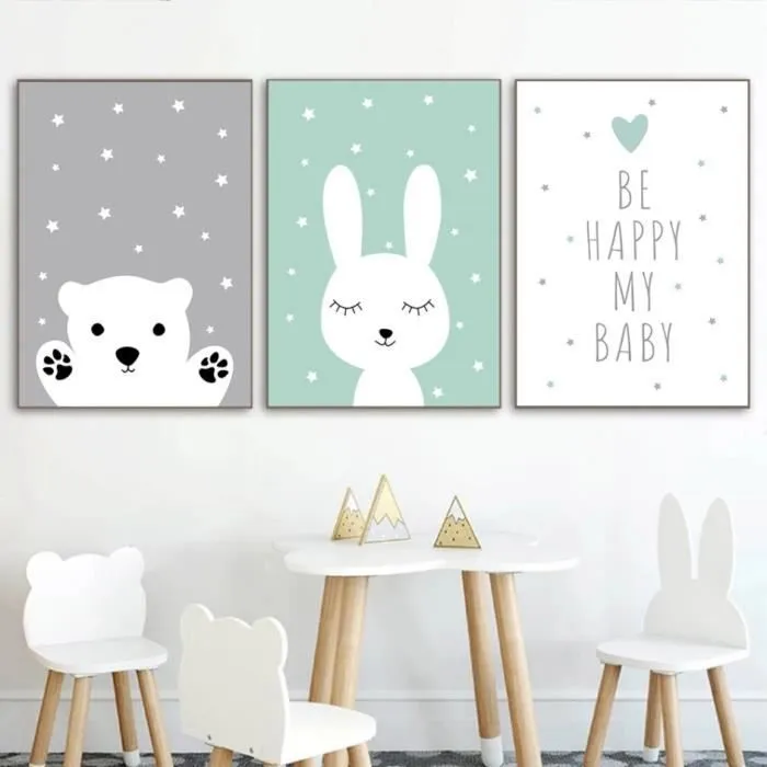 Toile Lapin 50x70cm - Chambre Bébé Garcon Fille - Affiche Décorative Poster Décoration Maison-1