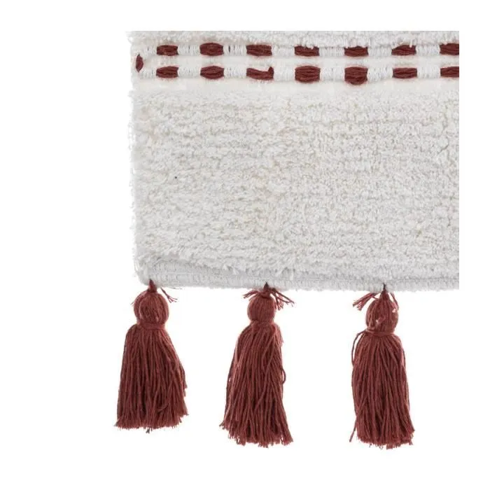 Tapis de Salle de Bain en Coton FIVE avec pompons Terracotta - Blanc - 50 x 75 cm-1