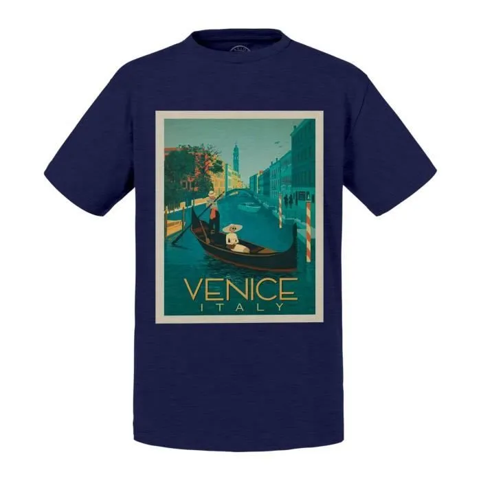 T-shirt Enfant Bleu Venise Italie Affiche Poster Vintage Voyage Art Deco 30's-0