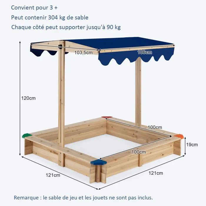 COSTWAY Bac à Sable en Bois de Cèdre - Toit Réglable,121 x 121 x 120 CM (L x l x H) Coins de Protection pour Maison, Jardin, Plage-3