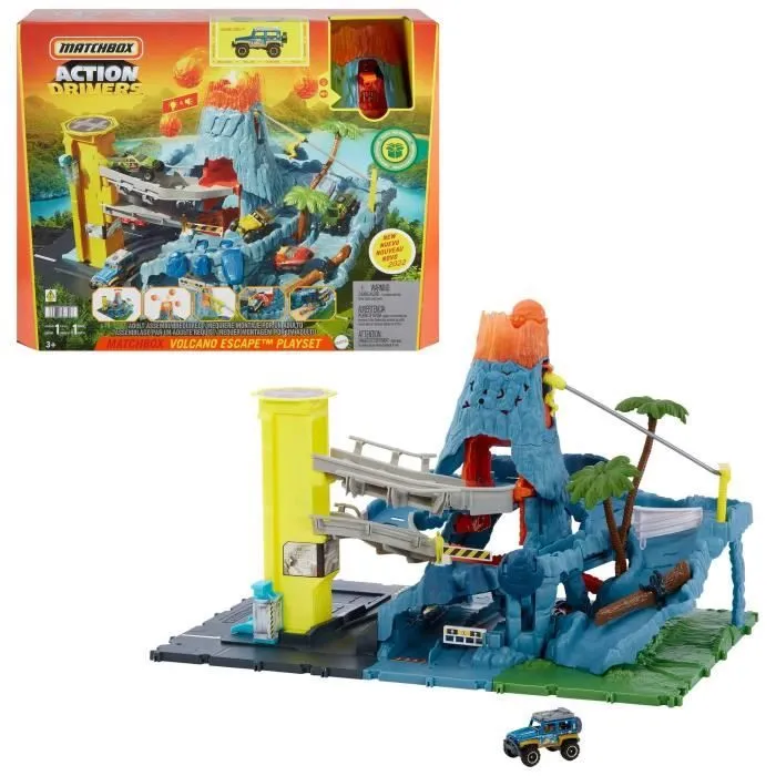 Matchbox-Action Drivers-Coffret Piste Volcan avec sons et lumières HHW21-0