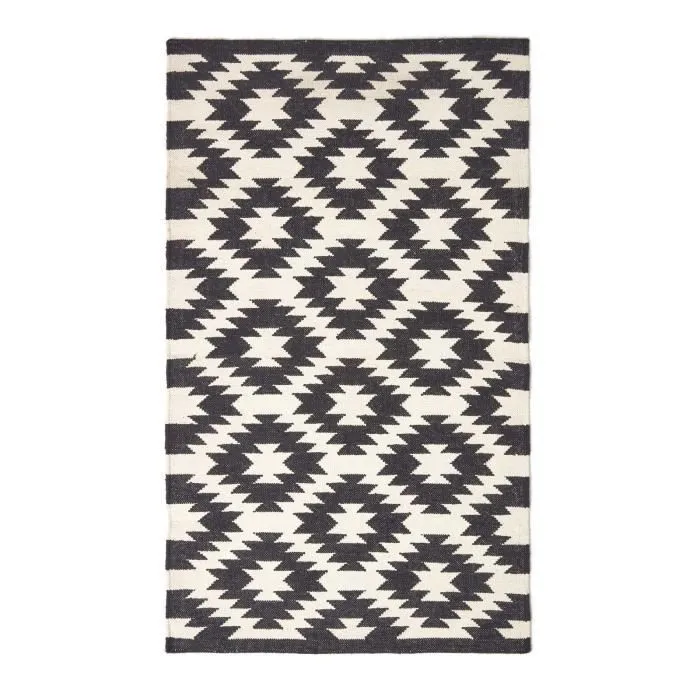 Tapis Kilim en coton à motif géométrique noir et blanc - Zurich - 90 x 150 cm-1