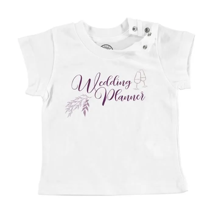 T-shirt Bébé Manche Courte Blanc Wedding Planner Calligraphie Mariage Noces Fiancée-0