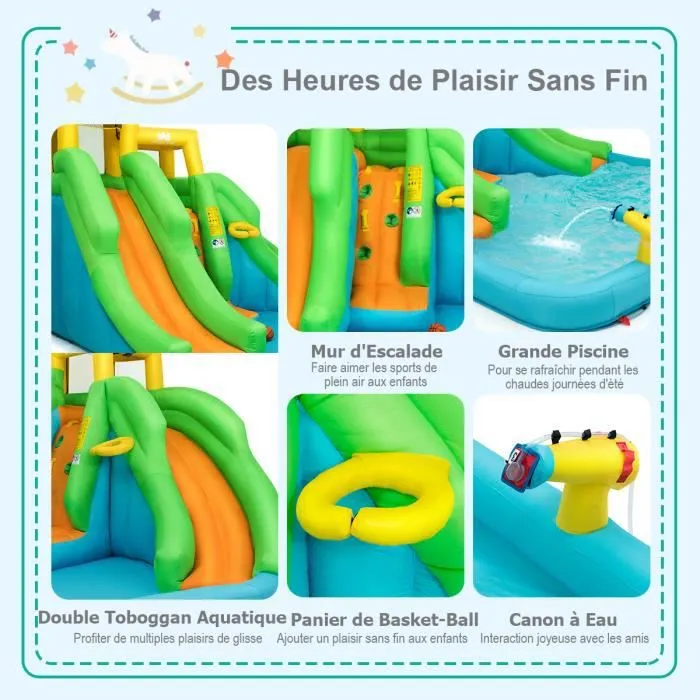 COSTWAY Château Gonflable Enfant 5 en 1 avec Souffleur 680W Toboggan Double Parc Aquatique,Mur d'Escalade Panier,Piscine,Canon à Eau-1