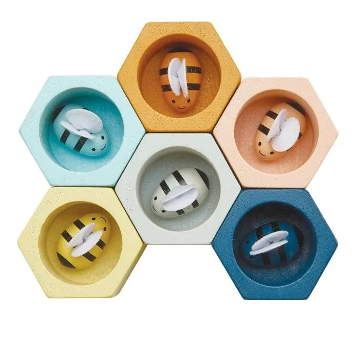 Jeu d'éveil en bois - Plan Toys - Nid d'abeilles Tendresse - Motricité fine et apprentissage des couleurs-2