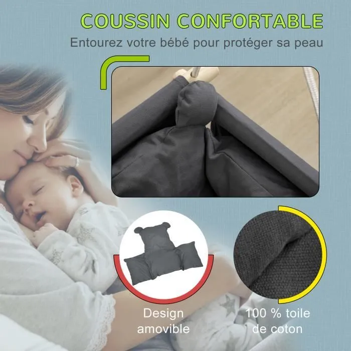 Balançoire bébé enfant siège bébé balançoire réglable barre sécurité accessoires inclus coton gris 40x40x25cm Gris-3