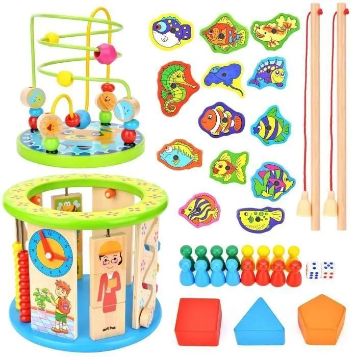Cube d'activité en bois jouet multifonctionnel 10 en 1, cadeau de jouet éducatif interactif pour les jeux d'éducation précoce-1