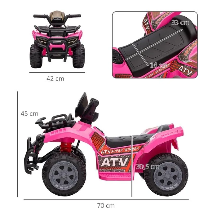Quad buggy voiture électrique enfant - HOMCOM - quad électrique - 18-36 mois - 6 V 2 Km/h max. - rose-3